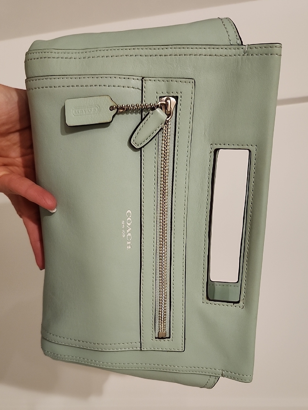 Coach Mint Green Clutch w/ Top handle